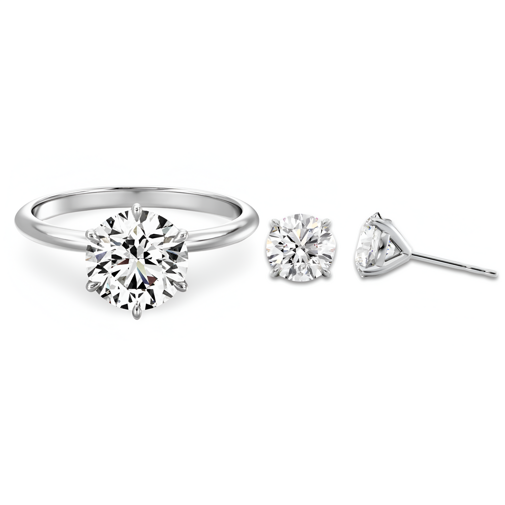 3.0CT Round Brilliant Solitaire Ring & 1.0CT Round Brilliant Earrings Set MG ESSENCE
