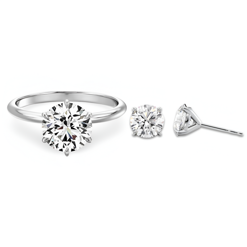 MG SERENITY™ 3.0ct Round Brilliant Solitaire Ring & 1.0ct Earrings Set – Sterling Silver
