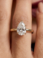 2.0ct Pear Cut Solitaire Ring with Hidden Halo – 5-Claw Setting | 9–18k Yellow Gold