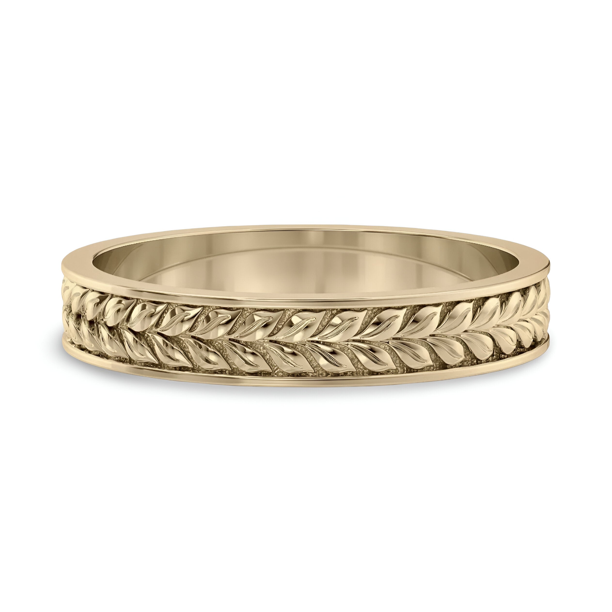 MG NOVO 4mm Leaf-Engraved Yellow Gold Band