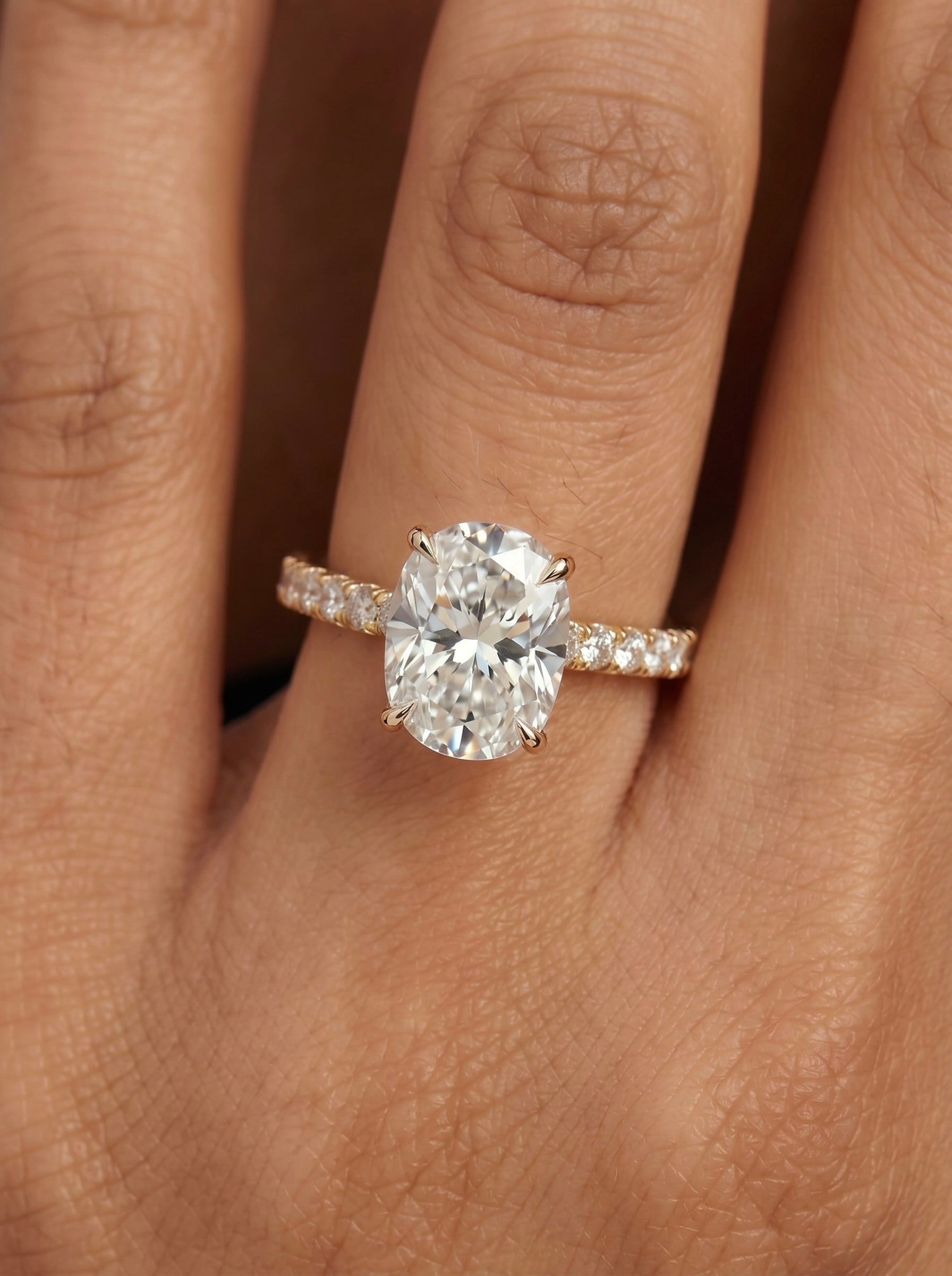 3.0CT Cushion Cut Hidden Halo Pavé Engagement Ring