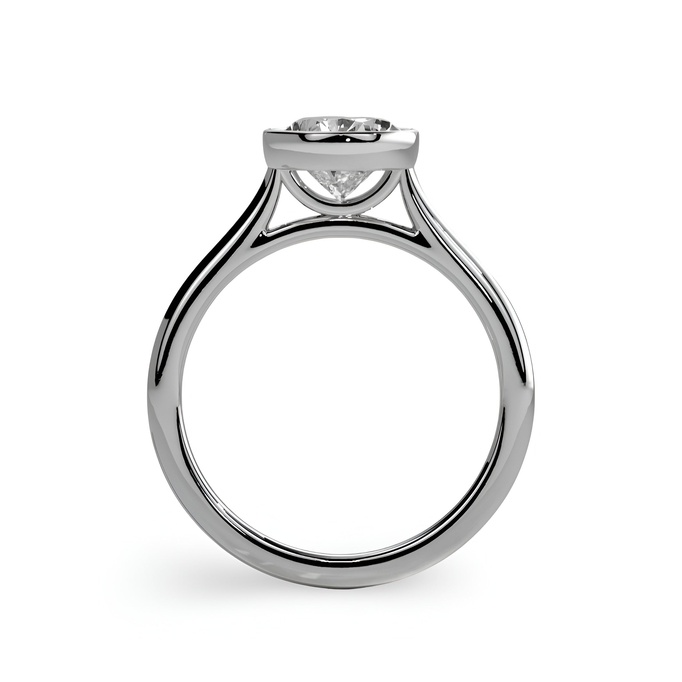 2.0ct Pear Cut Bezel Set Engagement Ring – Sterling Silver / 9K–14K White Gold