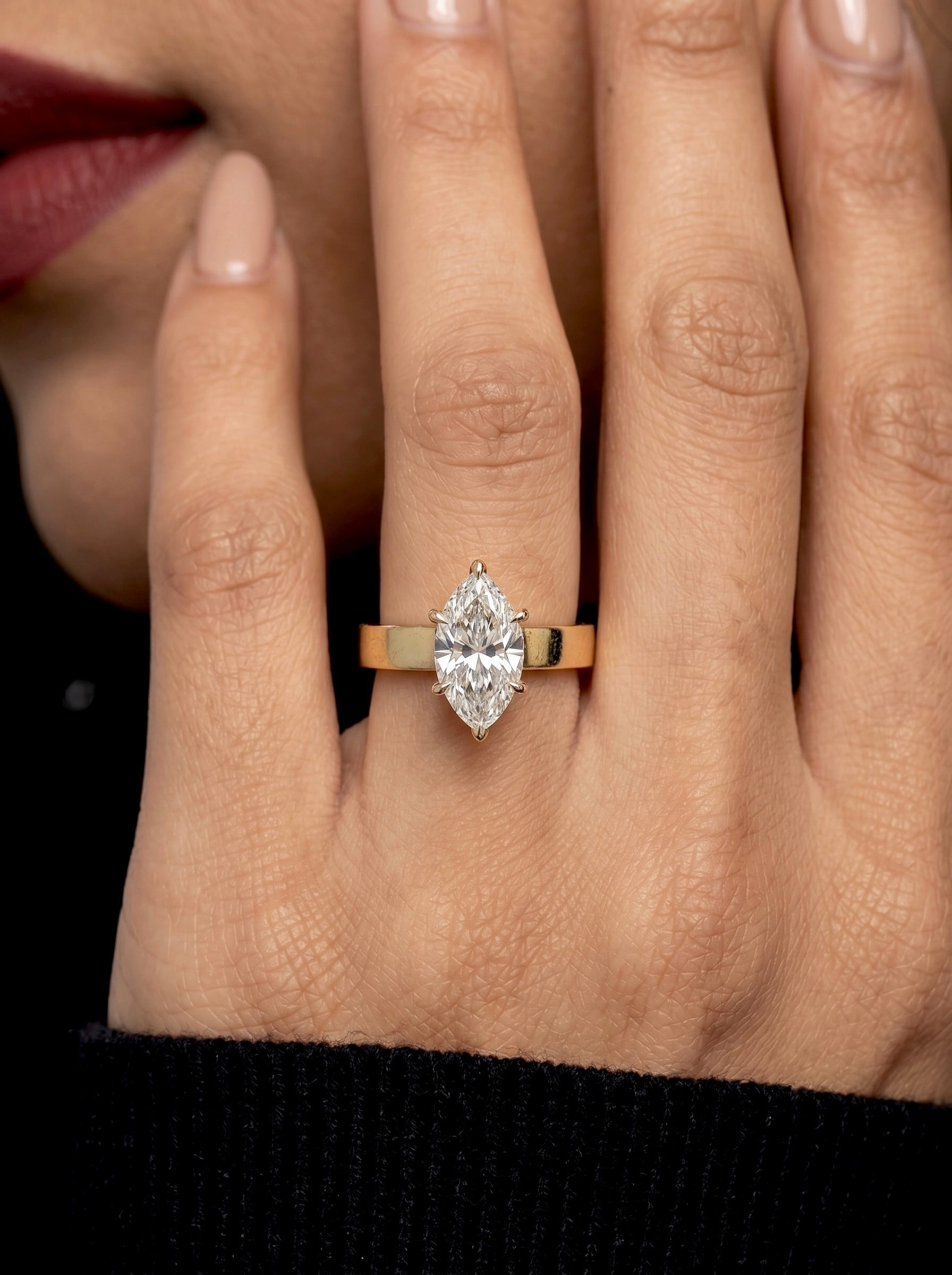 2.0ct Marquise Cut Hidden Halo Solitaire Ring – 4mm Band