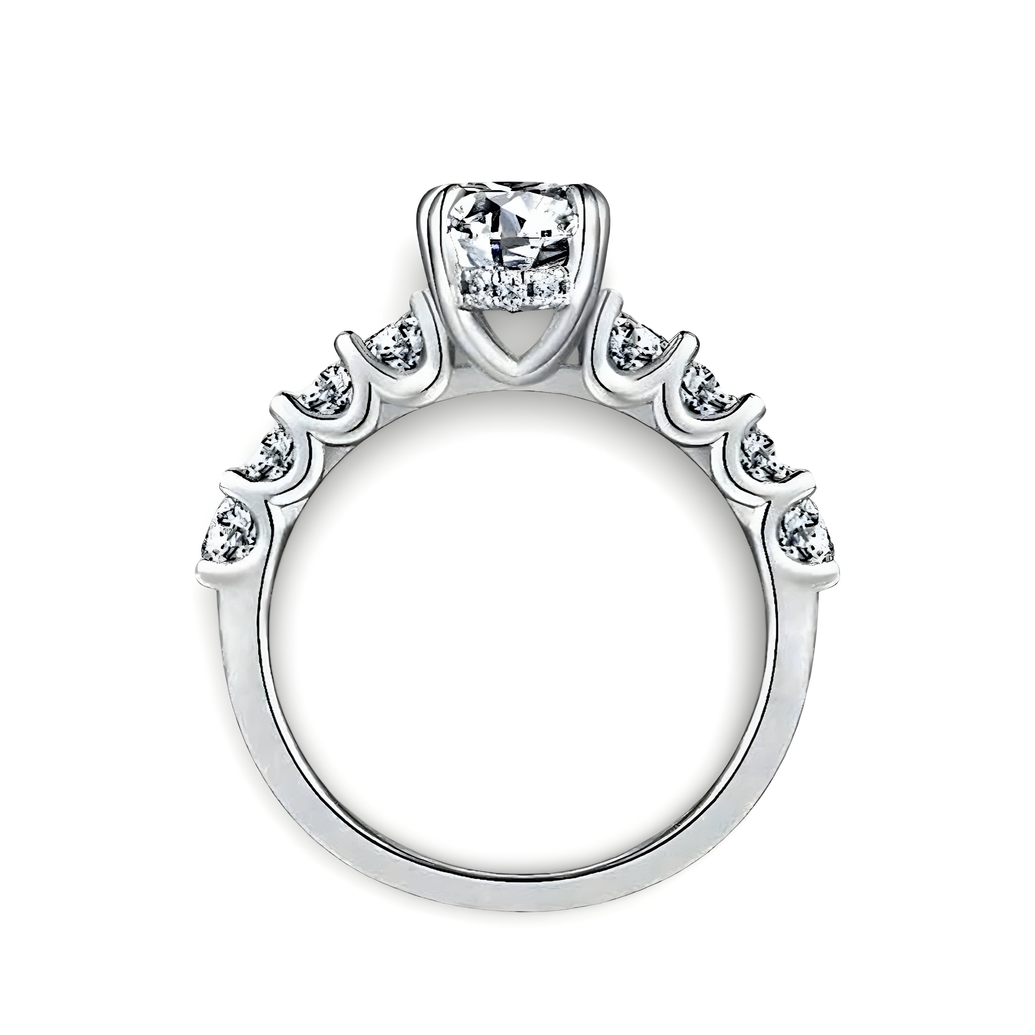 3.0CT Oval Moissanite Engagement Ring with Hidden Halo, Double Claw Prongs & Half Eternity Band