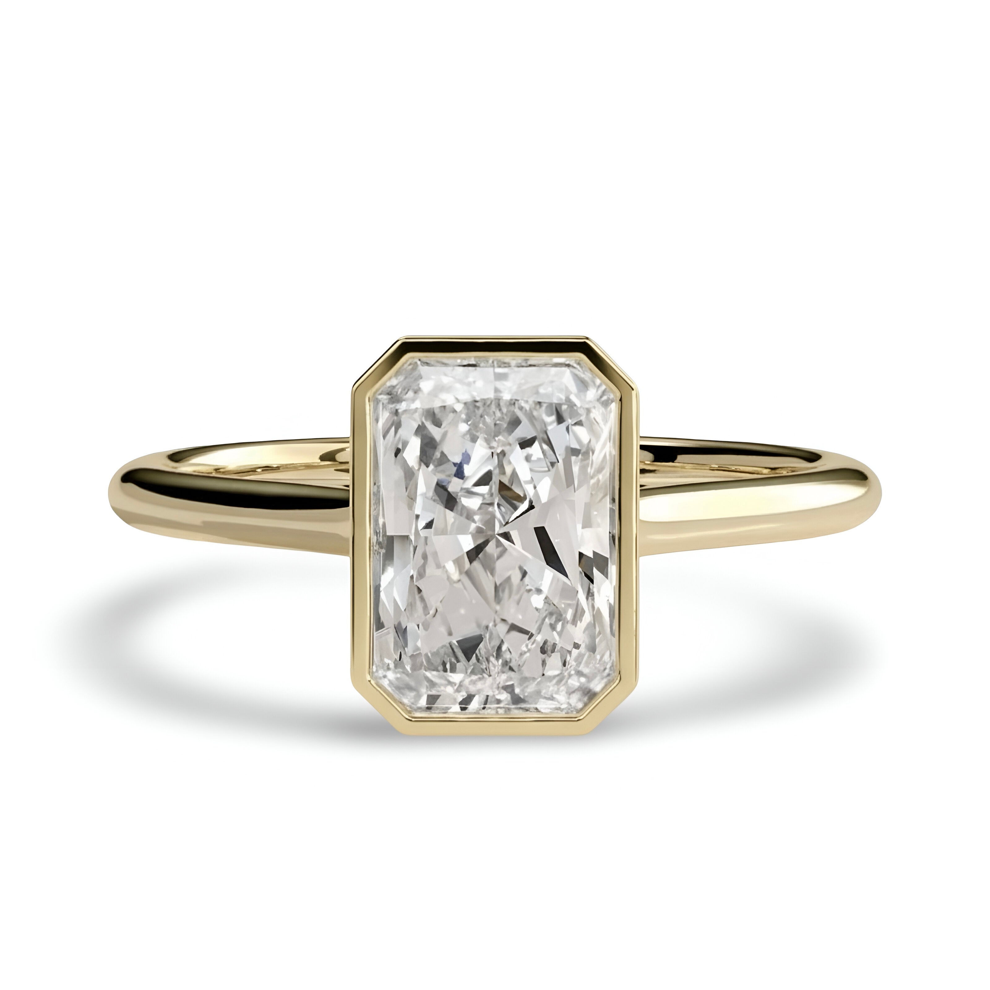 3.0ct Radiant Bezel Ring | 9-18K Solid Gold