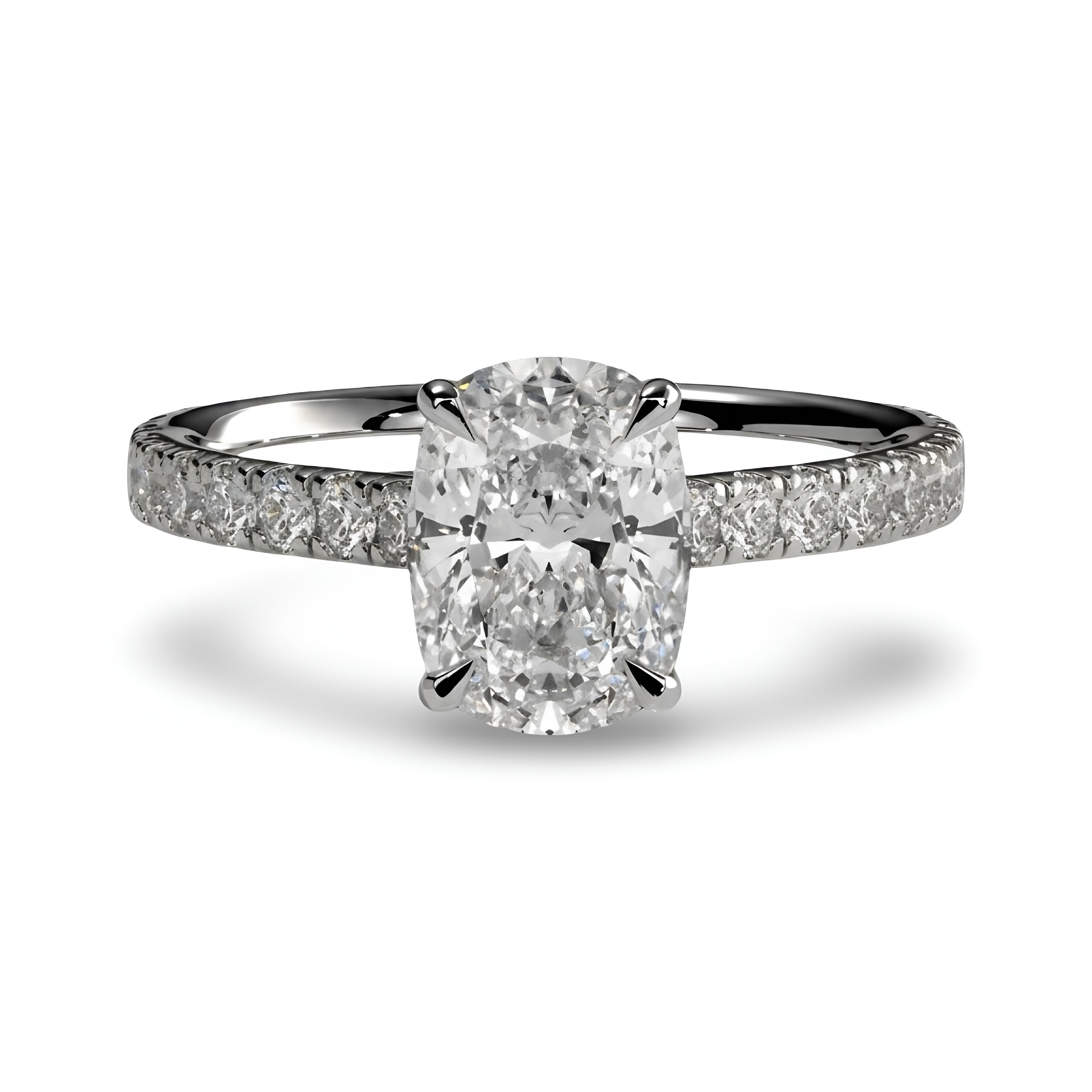 3.0CT Cushion Cut Hidden Halo Pavé Solitaire Ring
3mm Pavé Band | White Gold