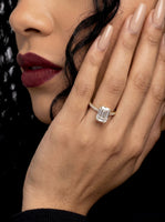 3CT Emerald Cut Hidden Halo Pavé Engagement Ring | 9K–18K Solid Yellow Gold