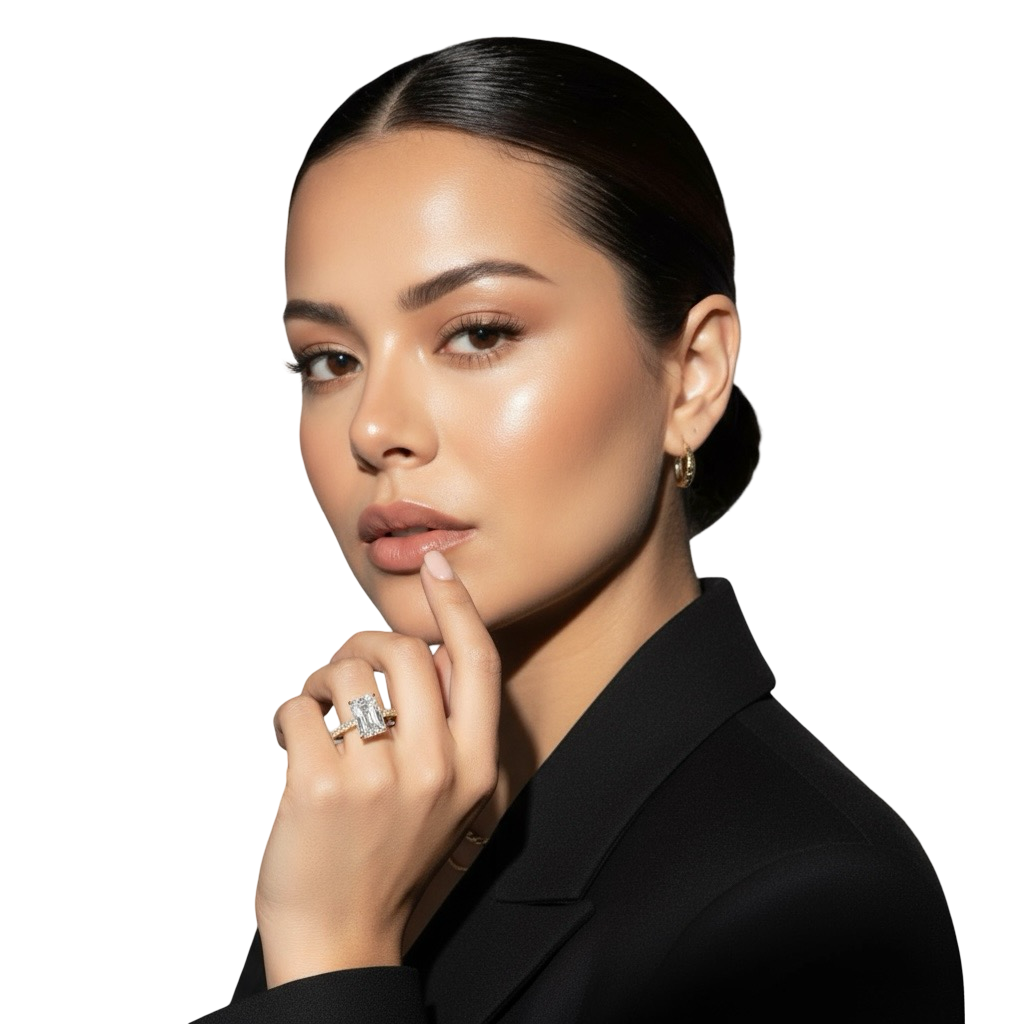 The MG Solara™️ 5.0ct Radiant Cut Pavé with Elevated Hidden Halo (9K+14K Yellow Gold)