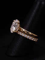 3.0CT Oval-Cut Moissanite · Hidden Halo Solitaire · 3.5mm Band · Pavé Wedding Band · Yellow Gold