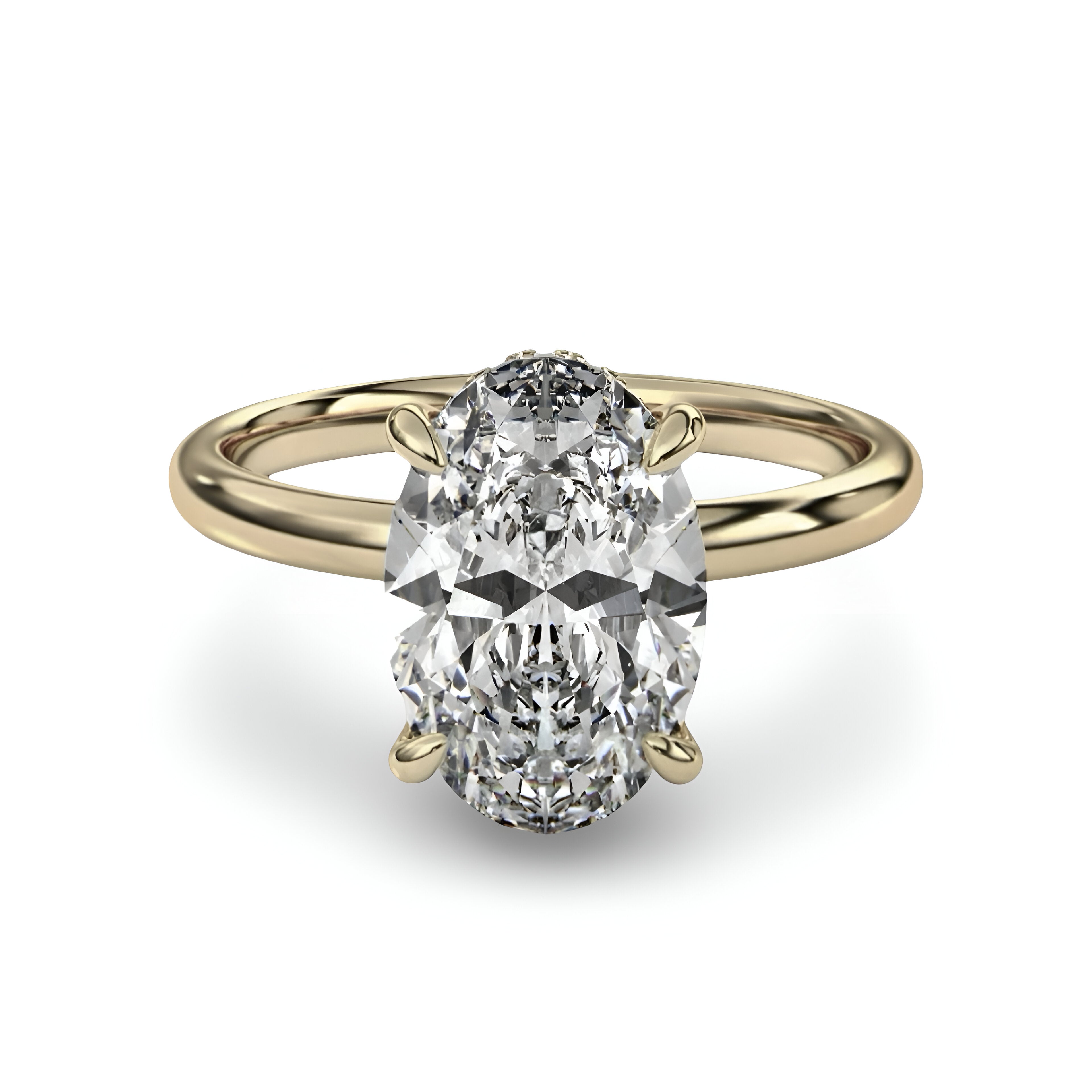 MG SOLARA™ 5.0ct Oval Cut Solitaire with Hidden Halo — 9K–18K Solid Gold