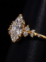 3.0CT Marquise-Cut Moissanite · Floral Halo Solitaire · Round Brilliant Accents · Yellow Gold