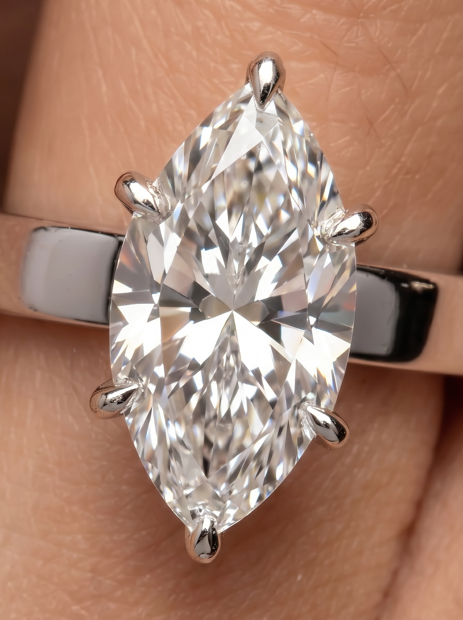 2.0ct Marquise Cut Hidden Halo Solitaire – Sterling Silver & White Gold Edition