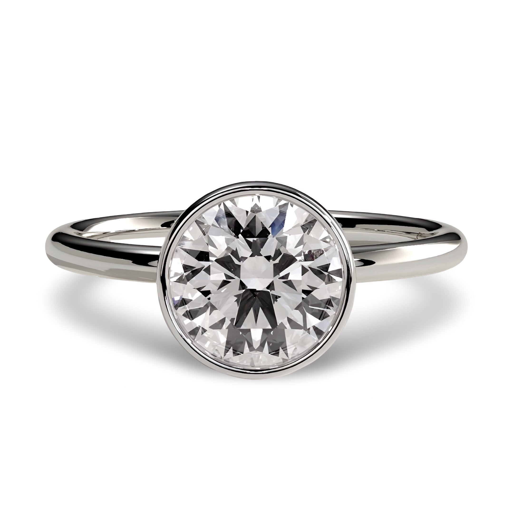 2.0ct Premium Round Brilliant Solitaire Ring – Low Bezel Setting | Sterling Silver or White Gold