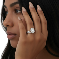 Oval Solitaire & V-Shaped Pavé Band Ring Set