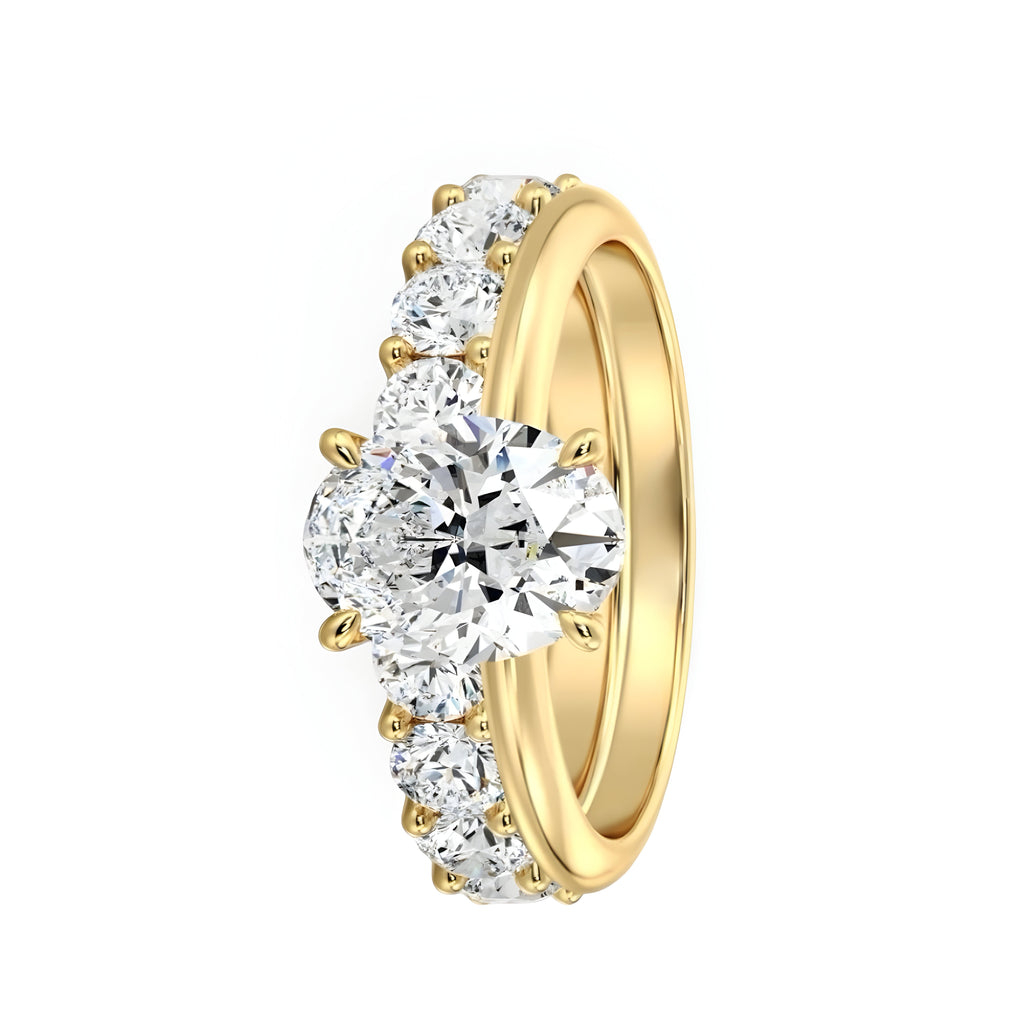 3.0CT GOLD OVAL W/ HALF ETERNITY GOLD BAND - MG ESSENCE