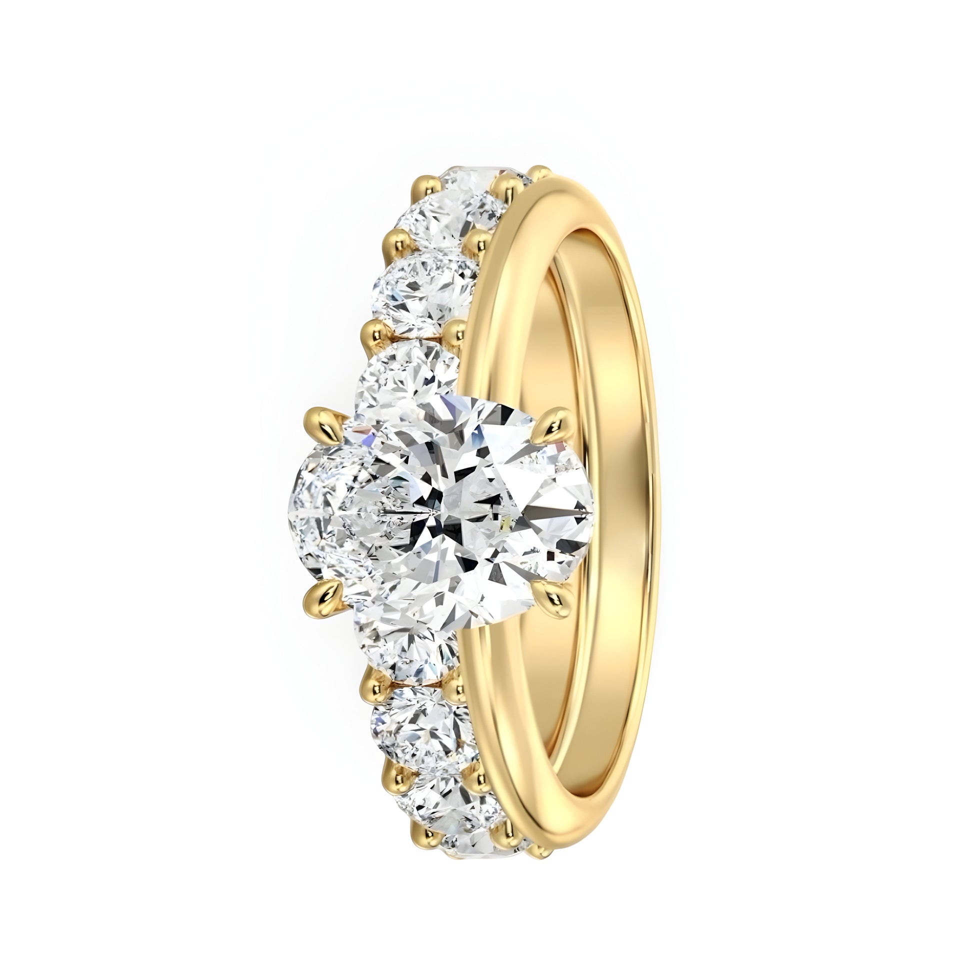 3.0CT GOLD OVAL W/ HALF ETERNITY GOLD BAND - MG ESSENCE