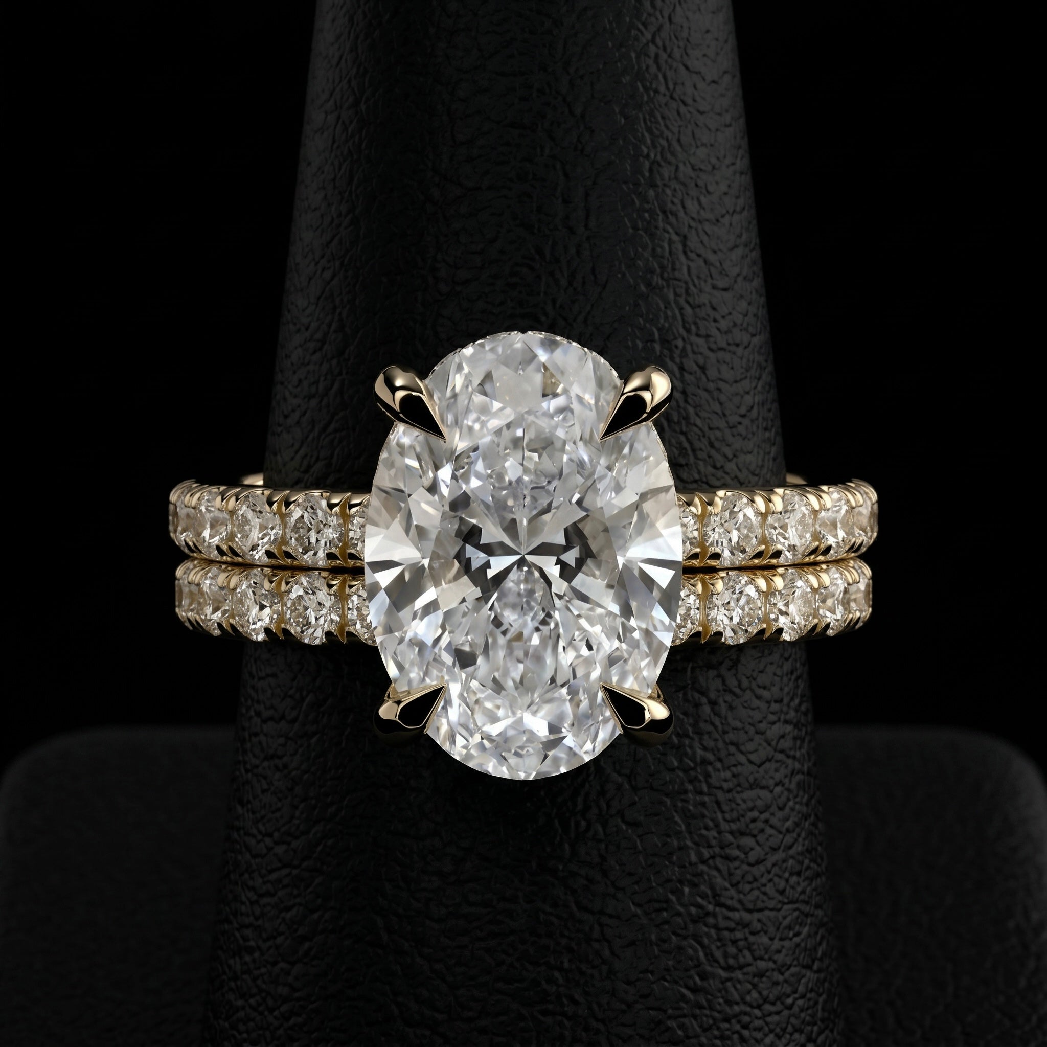 2.0CT Oval Cut Hidden Halo Pavé Engagement Ring - 9-18K Yellow Gold