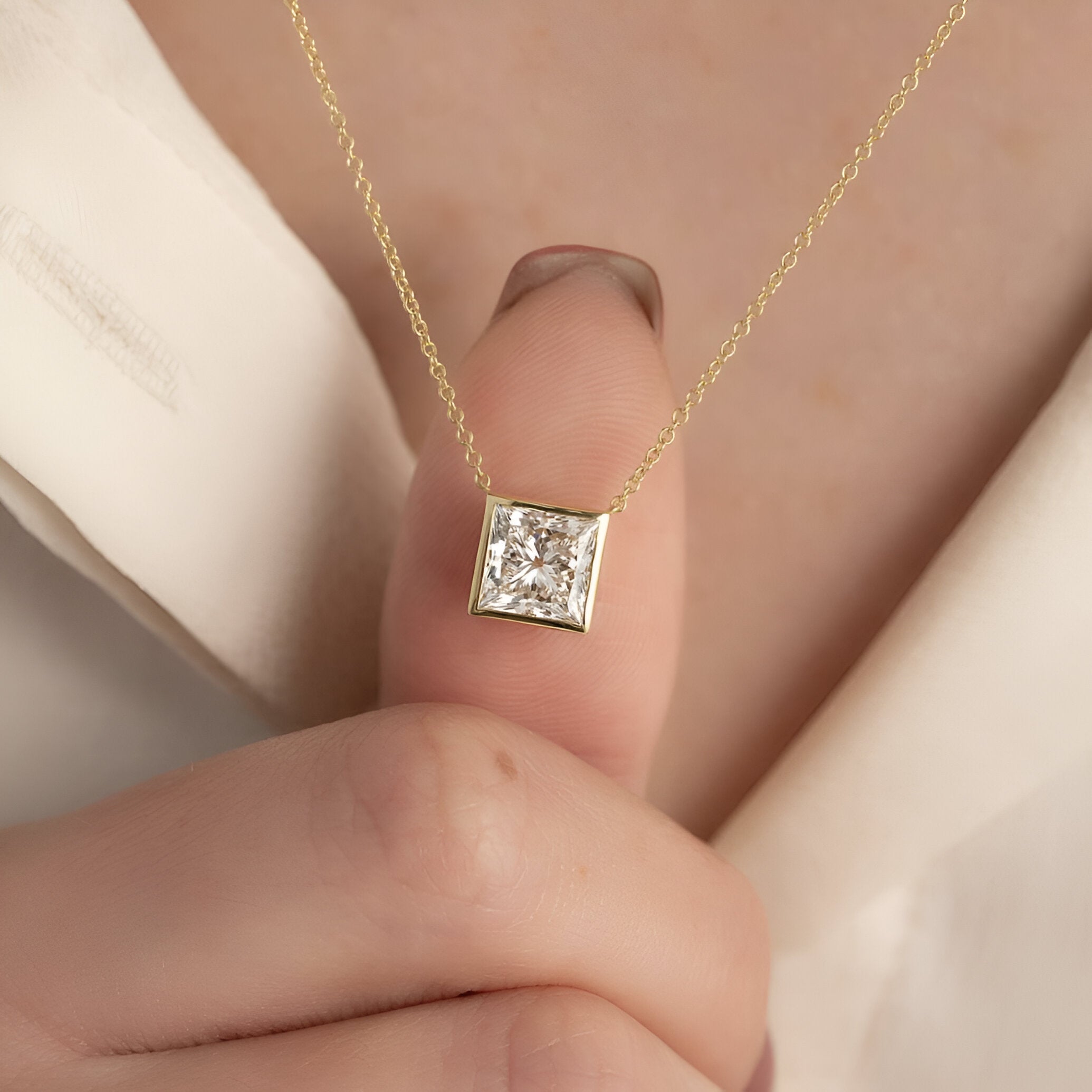 Gold Cushion Cut Necklace