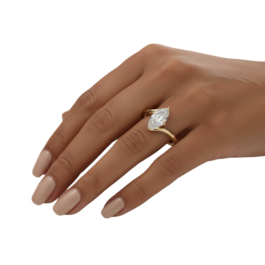 Marquise Cut Bypass Solitaire Ring - 9-18K Yellow Gold