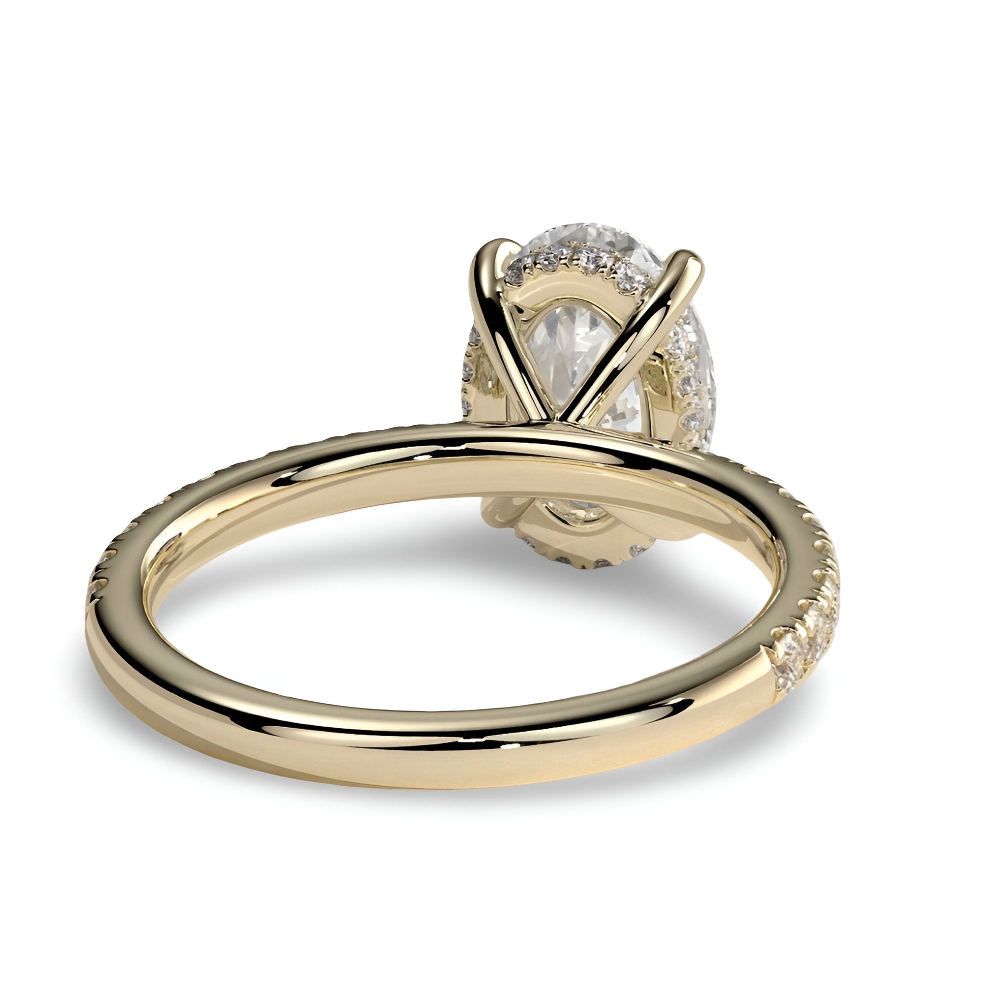 2.0CT Oval Cut Hidden Halo Pavé Engagement Ring - 9-18K Yellow Gold