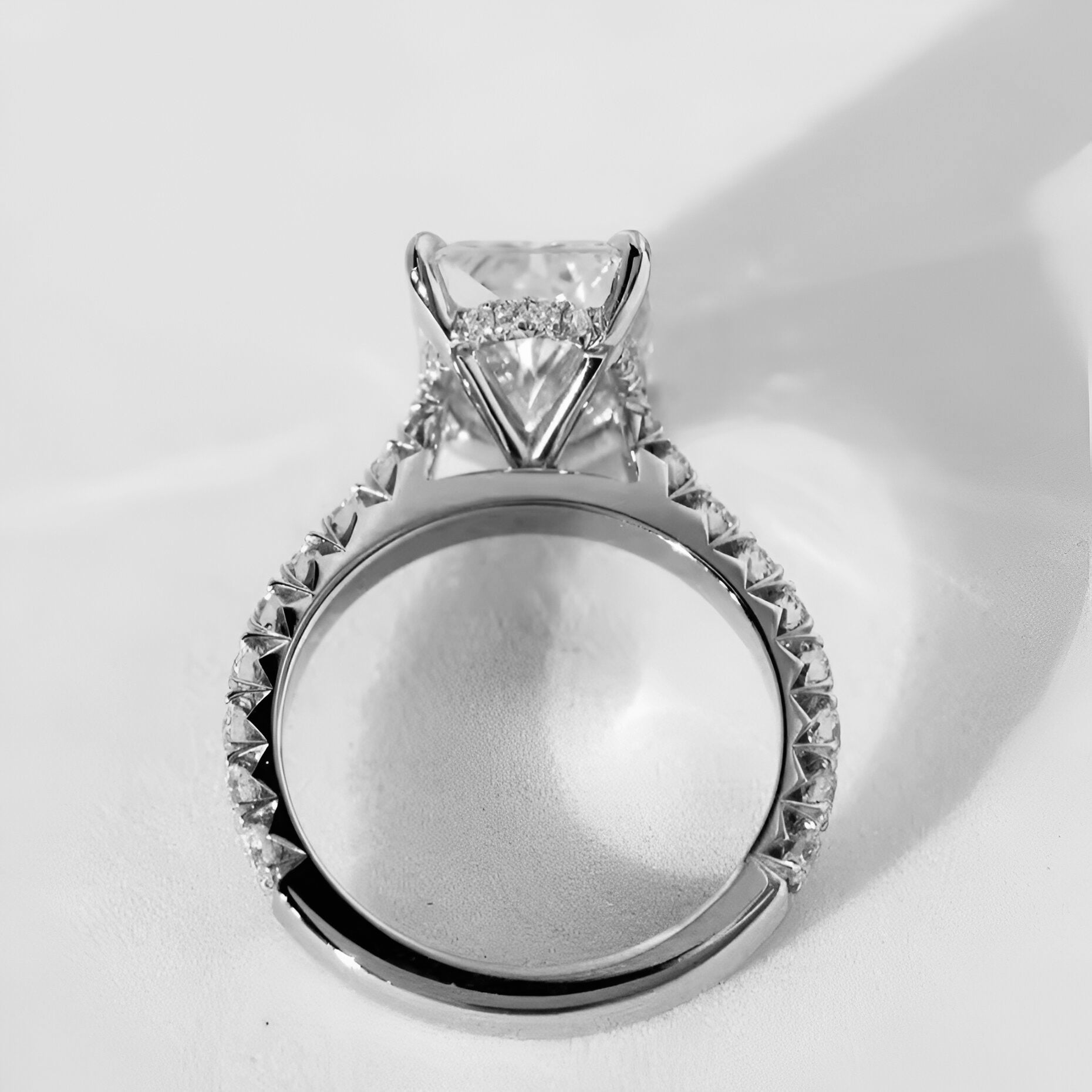 MG AURORA™ 5.0ct Radiant Cut Ring with Hidden Halo & Pavé – Sterling Silver / 9ct / 14ct White Gold