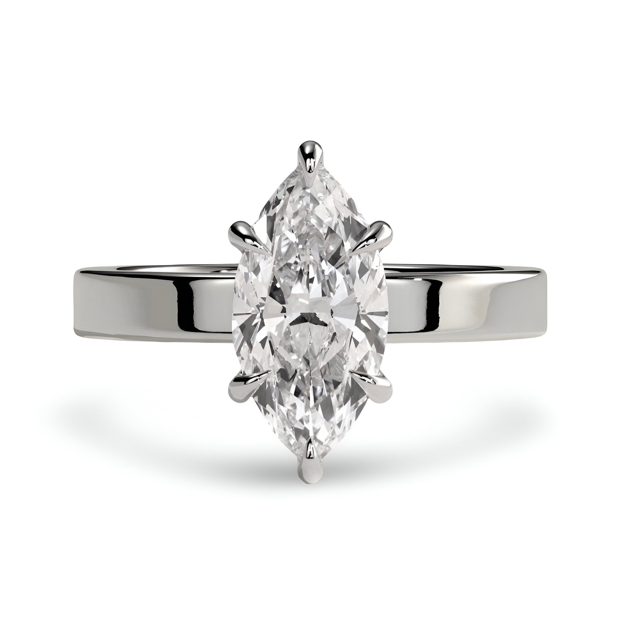 2.0ct Marquise Cut Hidden Halo Solitaire – Sterling Silver & White Gold Edition