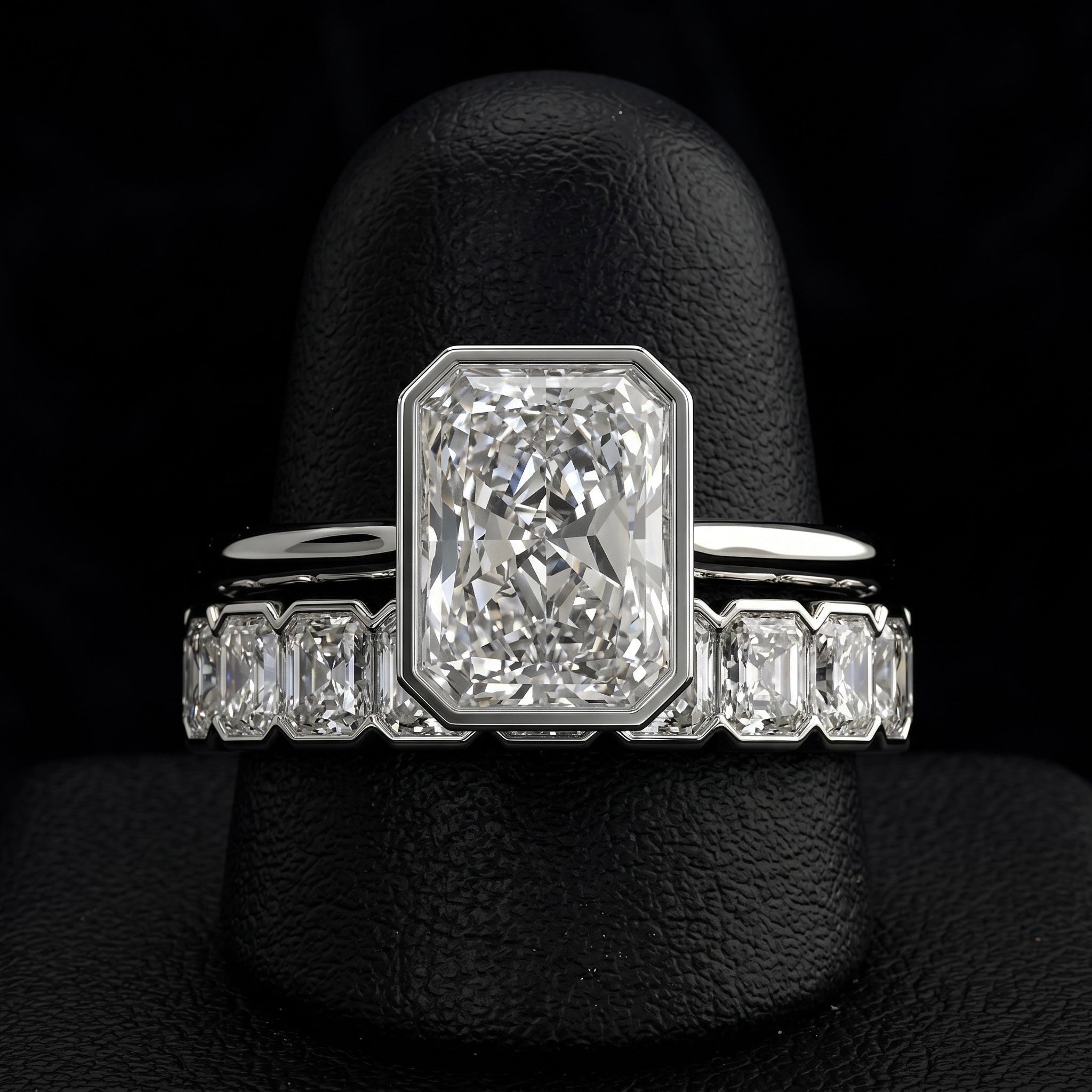 3.0ct Radiant Bezel Ring | Silver / 9-14K White Gold
