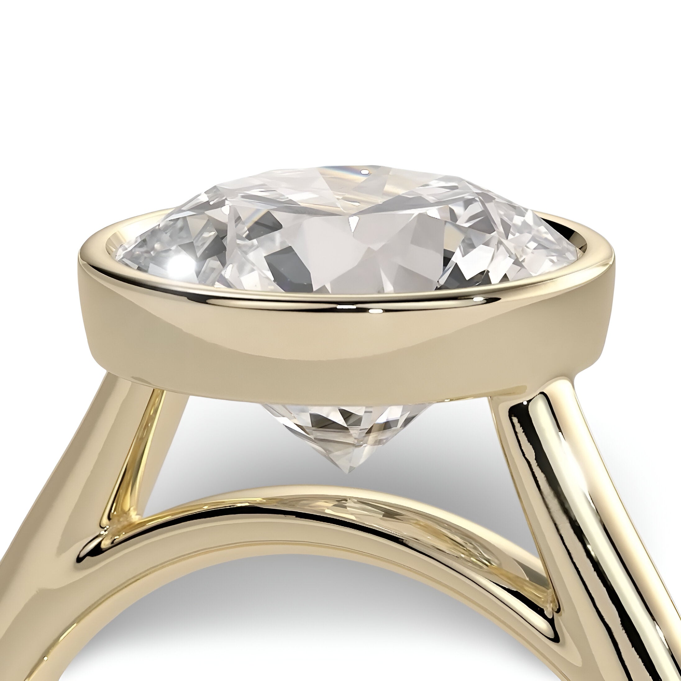 2.0ct Premium Round Brilliant Solitaire Ring – Low Bezel with Petal Prongs | 9K–18K Yellow Gold