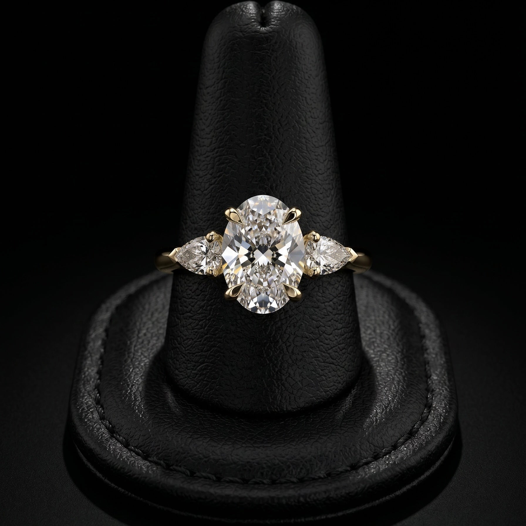 MG AURELIA™️ 3-Stone Oval Cut Ring with Pear Side Stones - 9-18K Yellow Gold