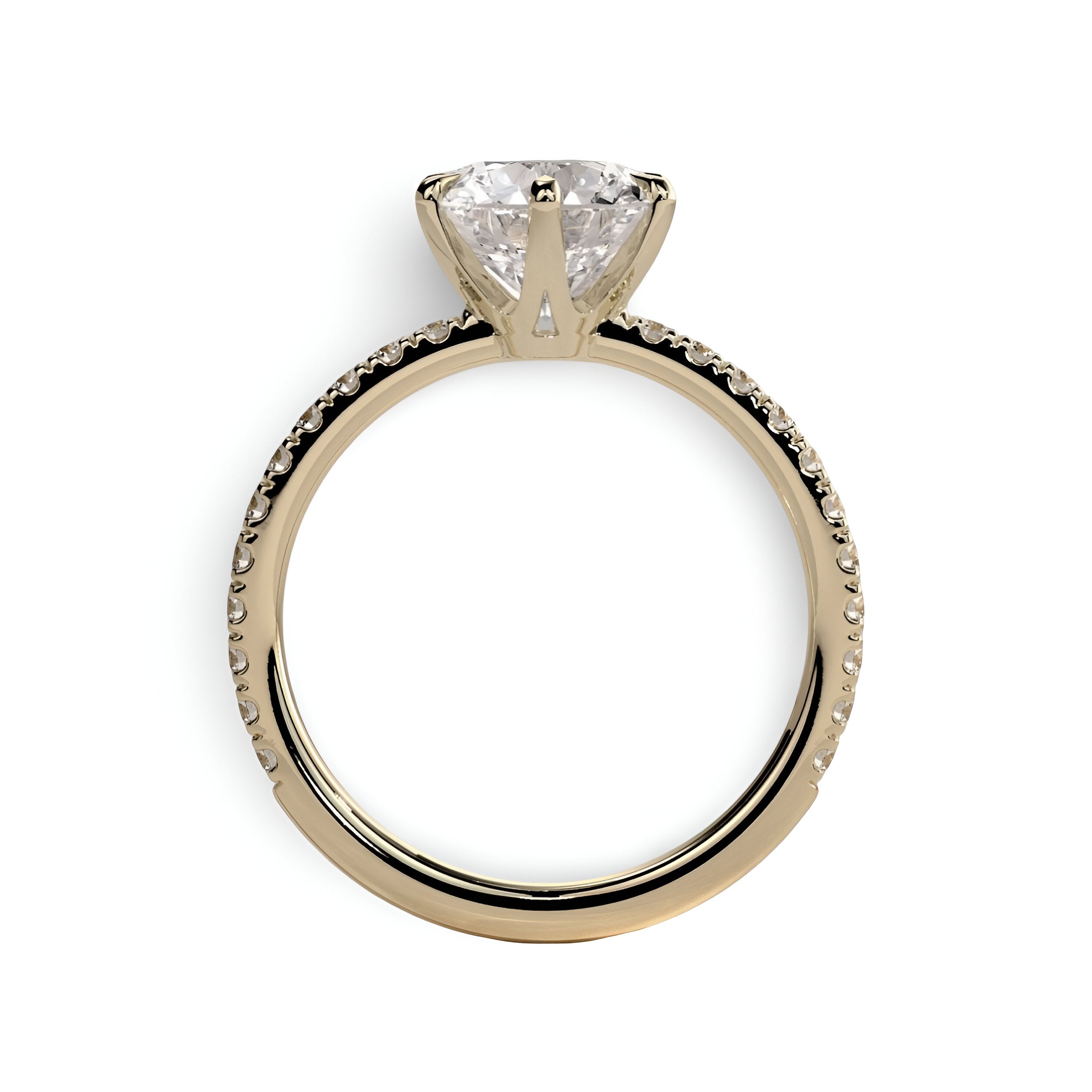 2.0 Ct Round Brilliant Solitaire – 6-Claw with Crown Gallery & Pavé Band | 9–18K Yellow Gold