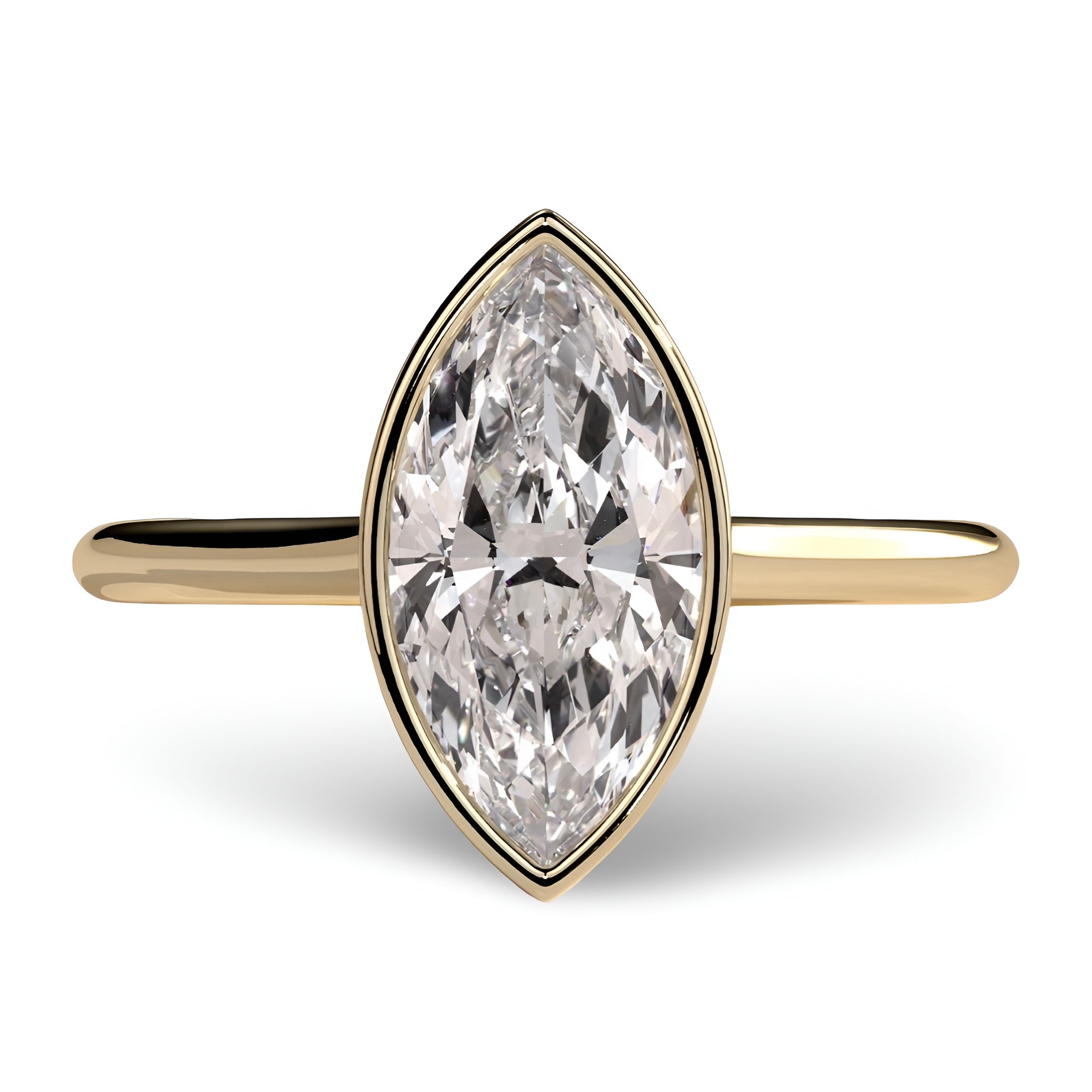 4.0ct Marquise Cut Bezel Ring in 9-18K Yellow Gold