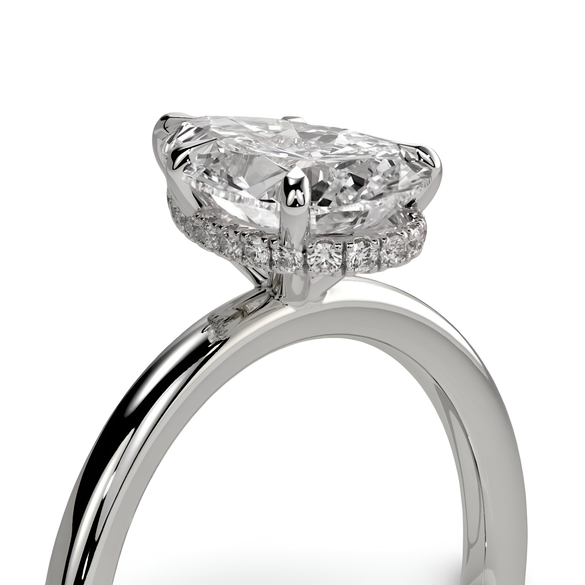 2.0ct Pear Cut Solitaire Ring with Hidden Halo – 5-Claw Setting | Sterling Silver & 9–14k White Gold