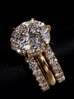 10.0CT Round Brilliant-Cut Moissanite · Hidden Halo Solitaire · Double Pavé Bridal Stack · Yellow Gold