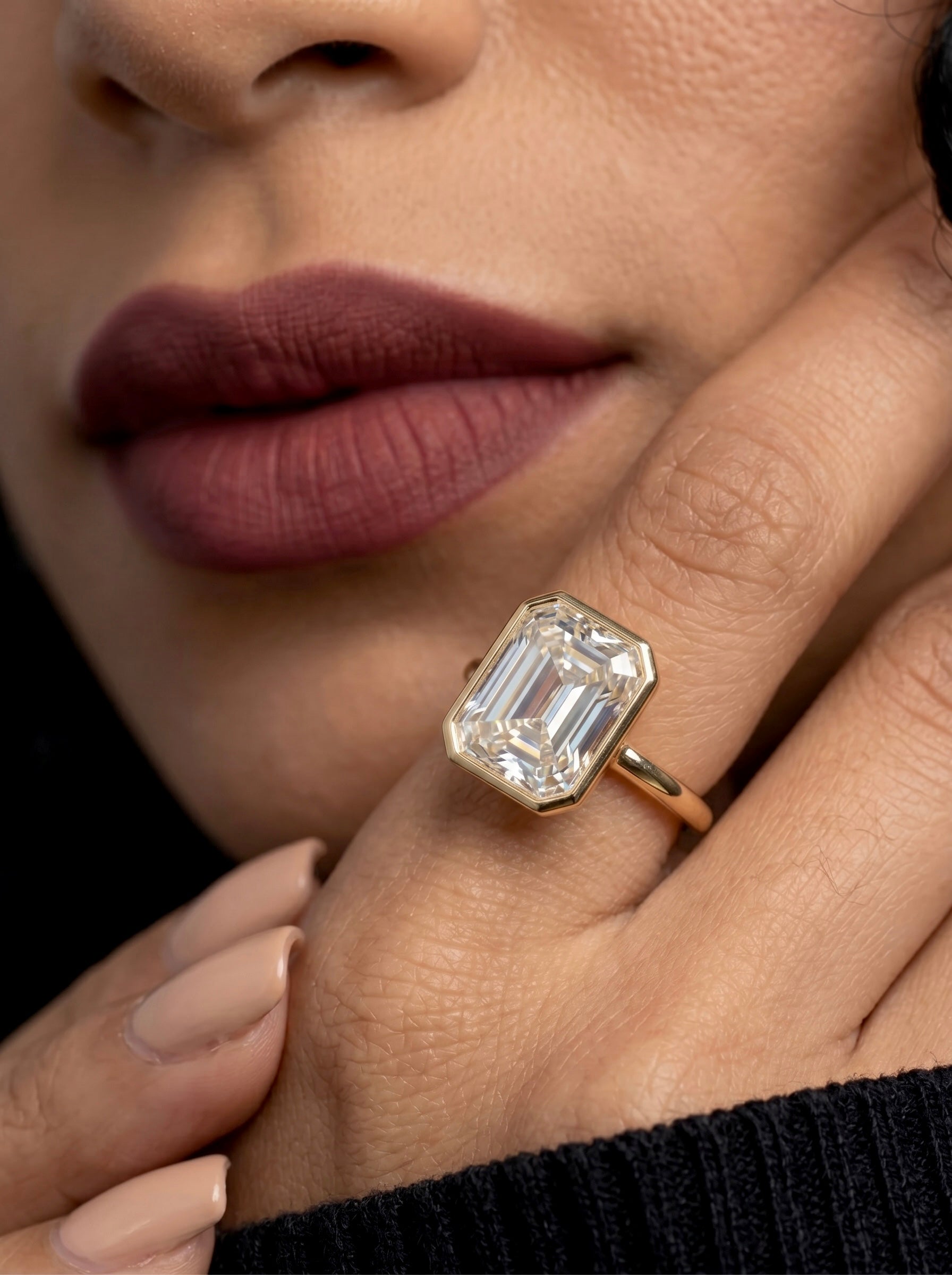 4.0ct Emerald Cut Bezel Ring in 9-18K Yellow Gold