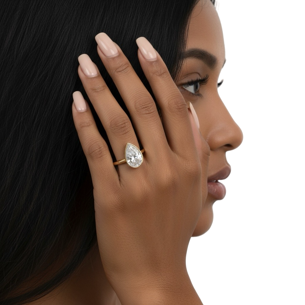2.0ct Pear Cut Bezel Set Engagement Ring – 9K / 14K / 18K Yellow Gold