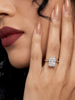 3.0CT Radiant-Cut VVS1 Solitaire Hidden Halo Ring - Sterling Silver & White Gold