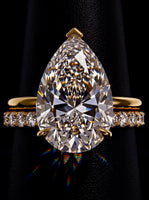 5.0CT Pear-Cut Moissanite · Hidden Halo Solitaire · Perfectly Matched Pavé Band · Yellow Gold