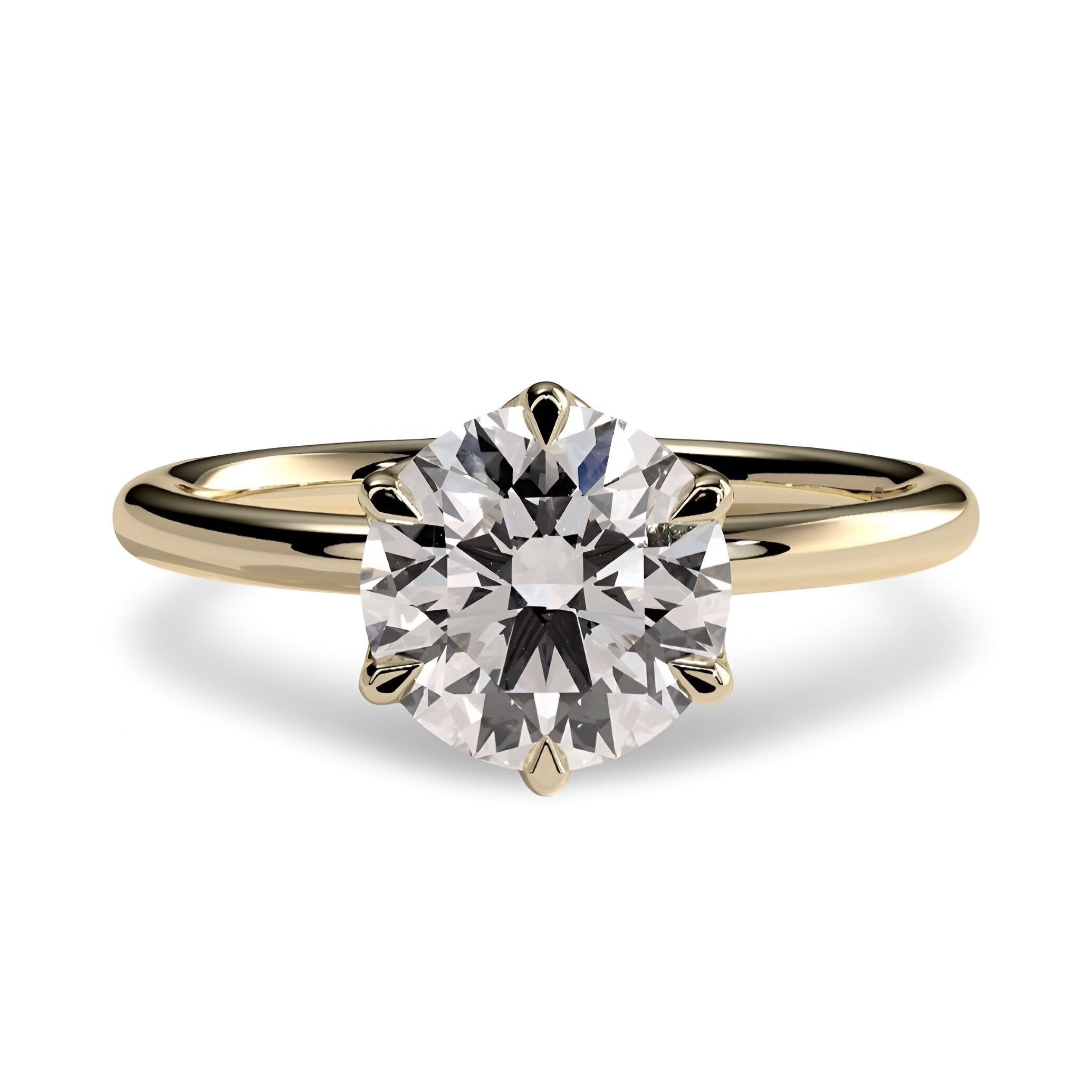 2.0ct Premium Round Brilliant Solitaire Ring – 6-Claw Tiffany Setting | 9K–18K Yellow Gold