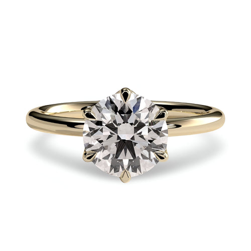2.0ct Premium Round Brilliant Solitaire Ring – 6-Claw Tiffany Setting | 9K–18K Yellow Gold MG ESSENCE