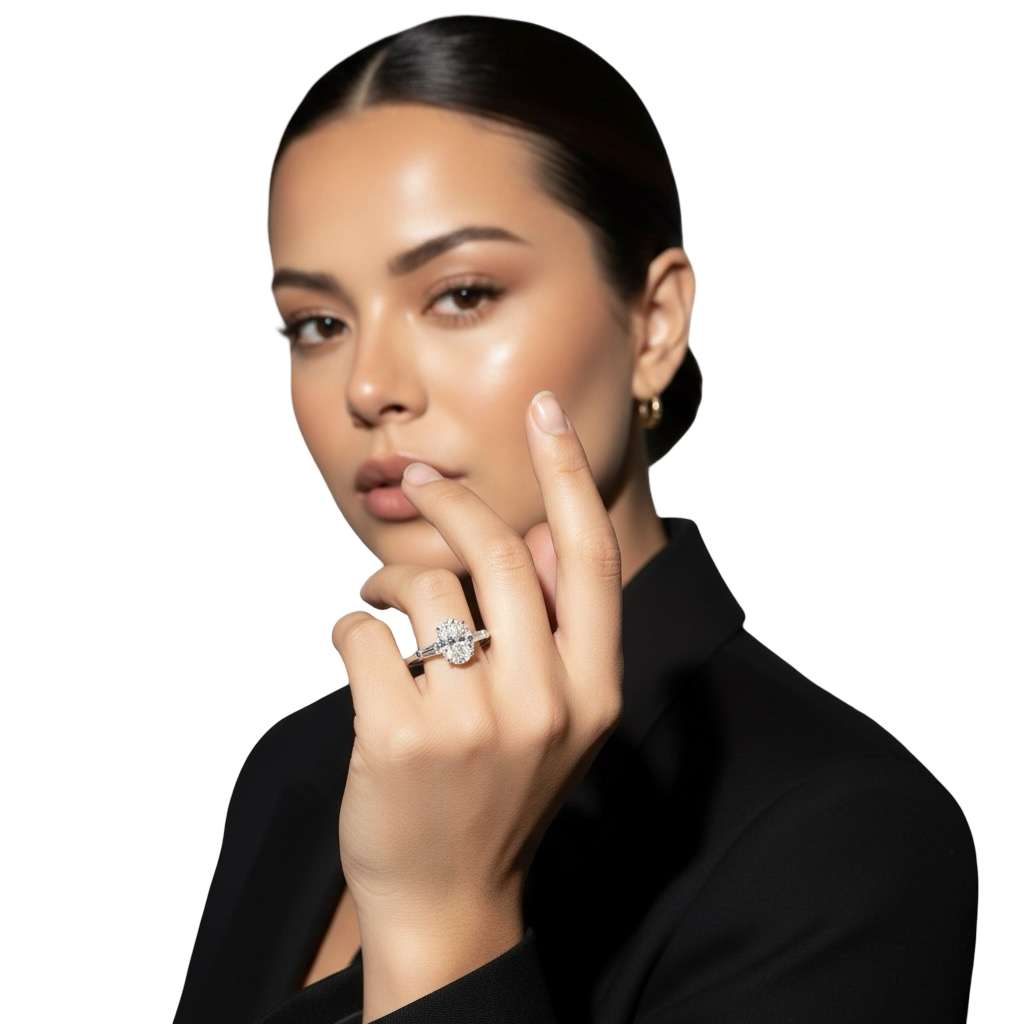 MG ELYSIA™️ 2.0ct Oval Cut with Emerald Side Stones