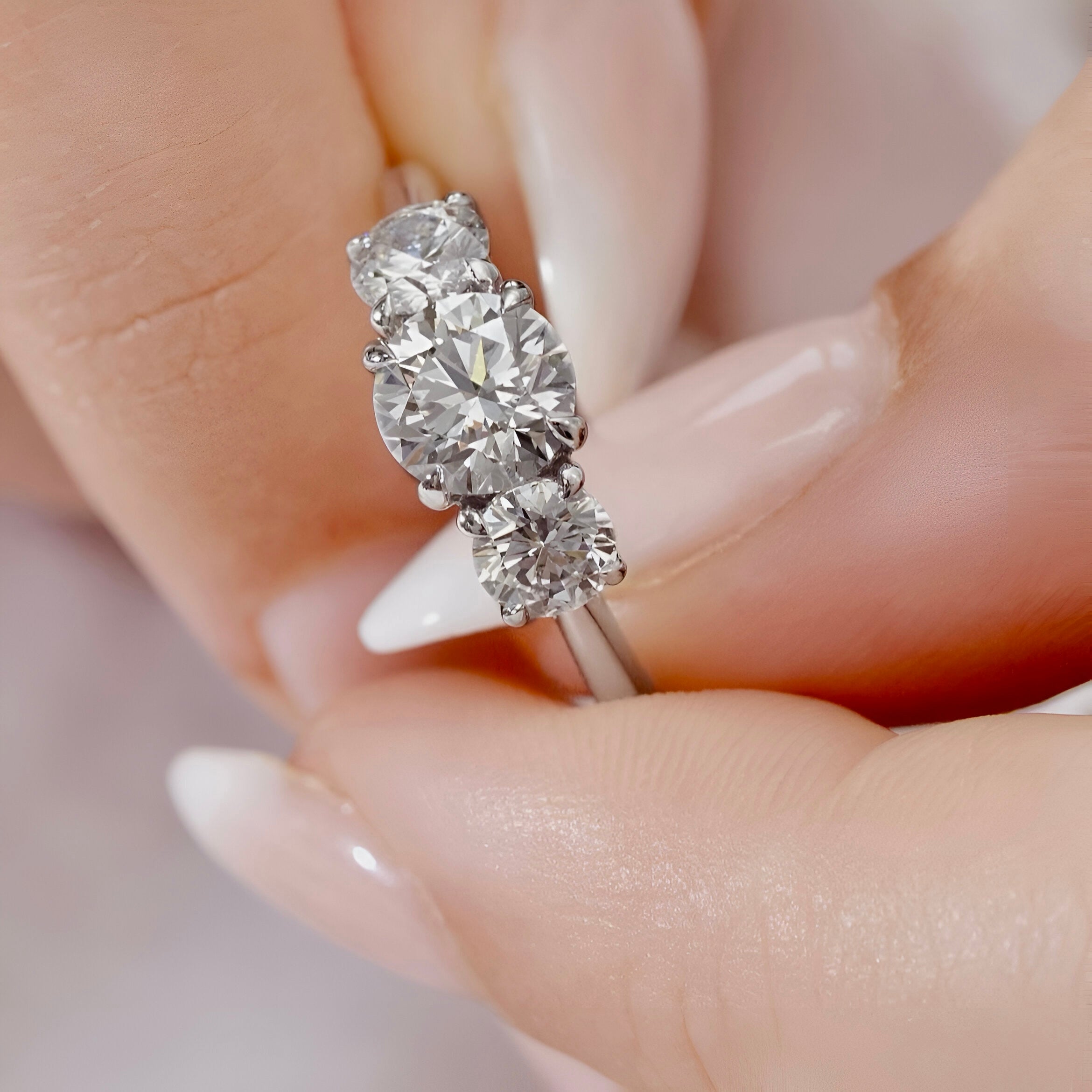 Three Stone Solitaire Silver Ring