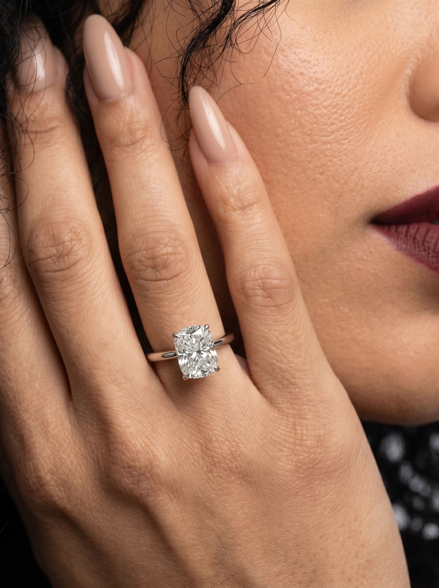 2.0ct Elongated Cushion Cut 4-Claw Solitaire Ring – Sterling Silver & 9–14k White Gold