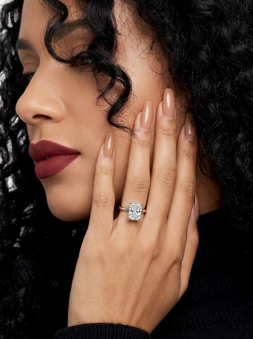 3.0CT Radiant-Cut VVS1 Solitaire Hidden Halo Ring - Sterling Silver & White Gold MG ESSENCE