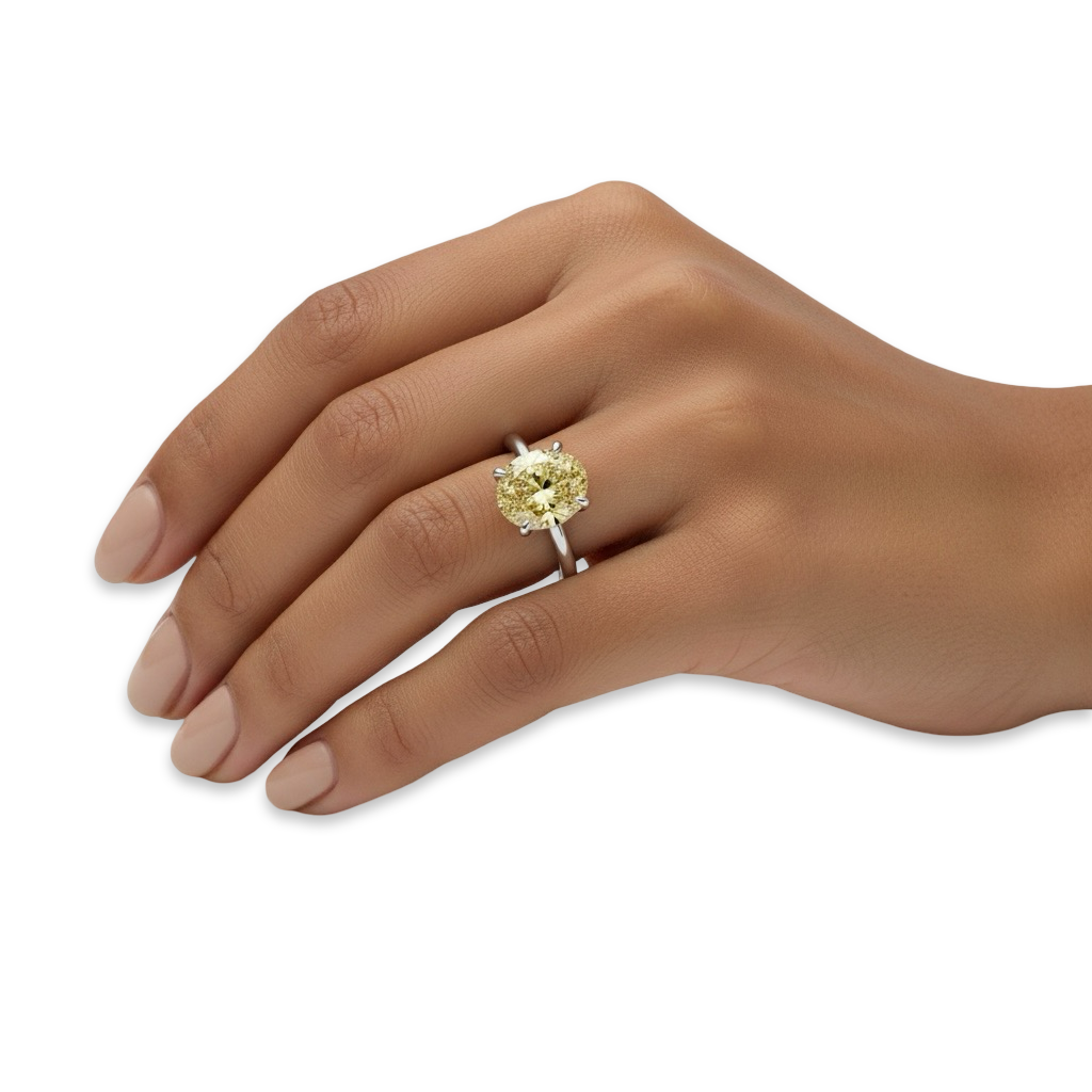 4.0ct Oval-Cut Yellow Stone Solitaire Ring with Hidden Halo