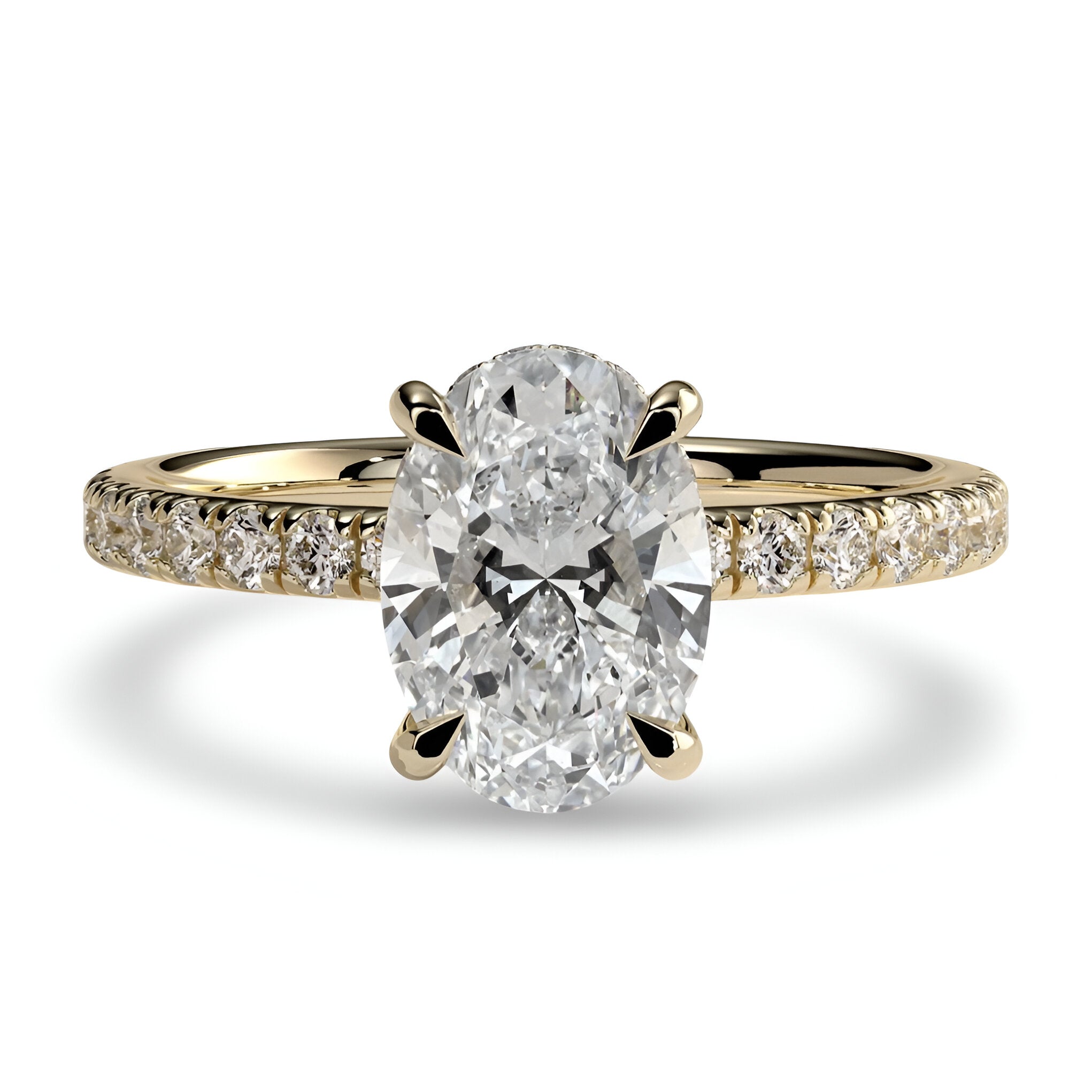 2.0CT Oval Cut Hidden Halo Pavé Engagement Ring - 9-18K Yellow Gold