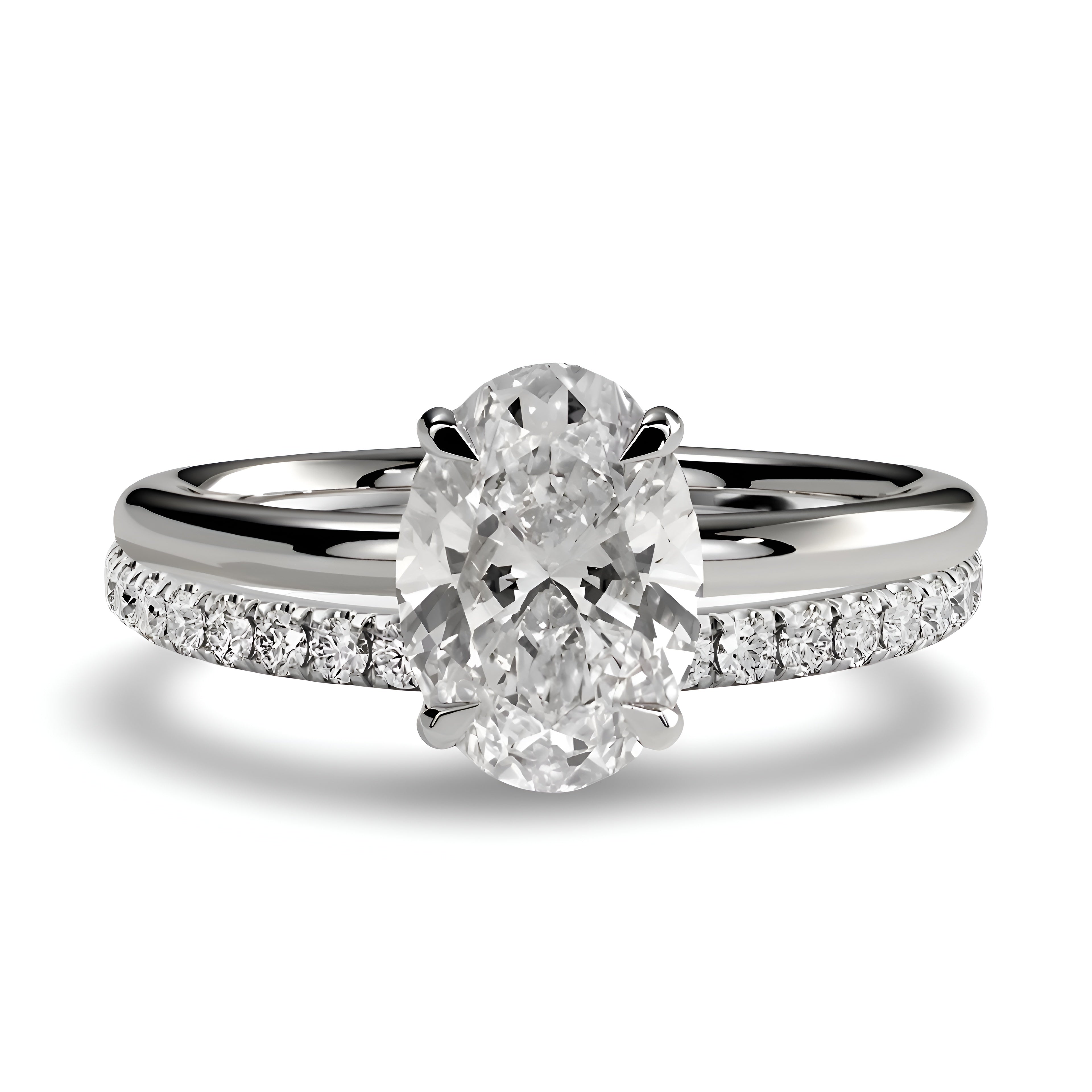 3.0CT Oval Cut Solitaire Ring Set with Hidden Halo & Pavé Band in Sterling Silver