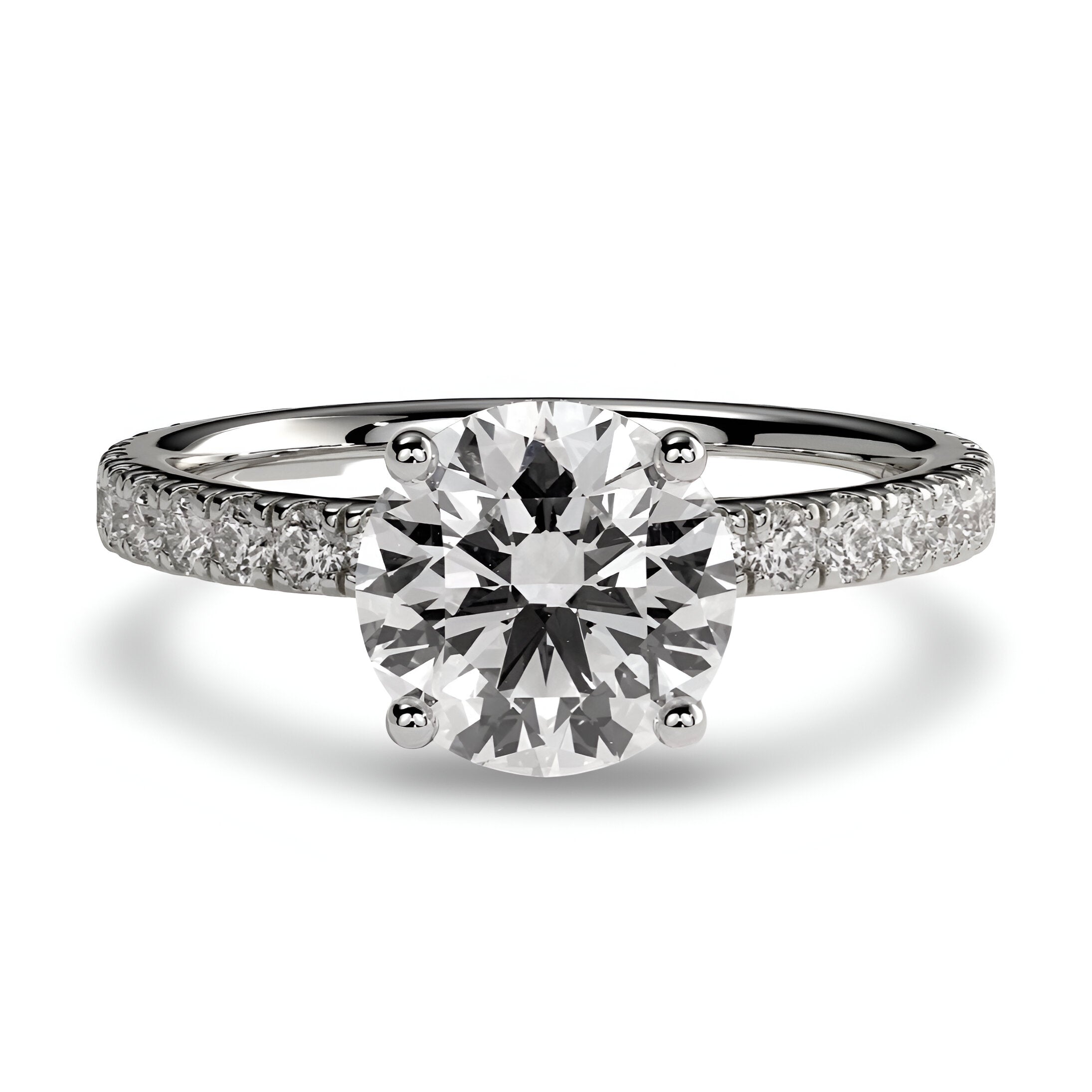 MG Solstice™ 2.0ct Round Brilliant Ring with Pavé – Sterling Silver / 9ct / 14ct White Gold