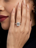 3CT Emerald Cut Hidden Halo Pavé Engagement Ring | Sterling Silver, 9K & 14K Solid White Gold