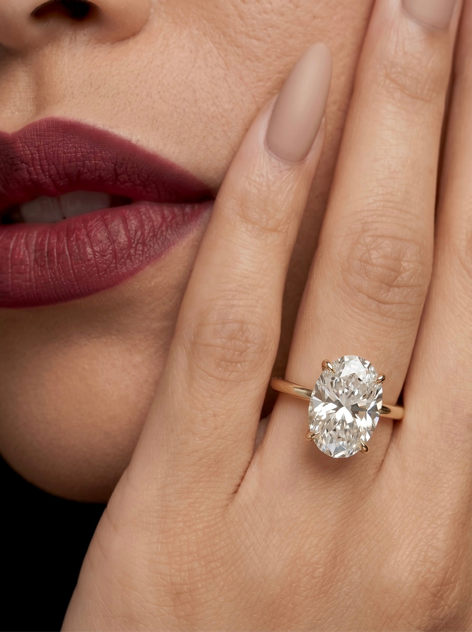 MG SOLARA™ 5.0ct Oval Cut Solitaire with Hidden Halo — 9K–18K Solid Gold