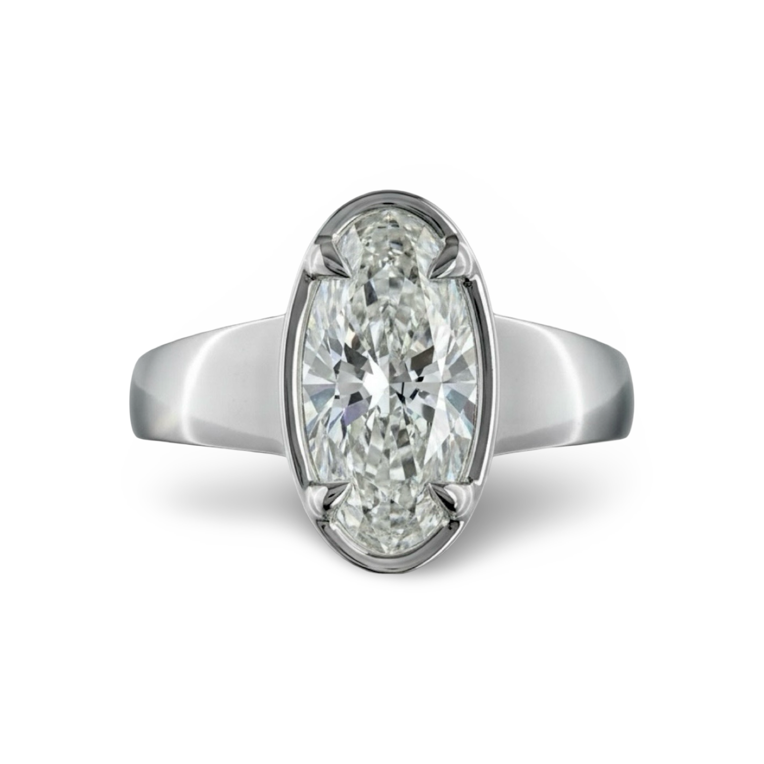 4.0ct Elongated Oval (Marquise-Style) Solitaire Ring - Sterling Silver & White Gold